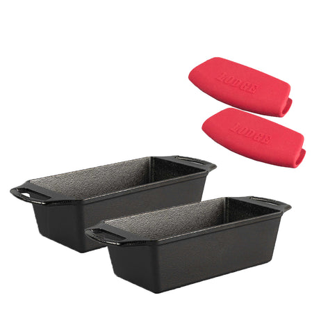EXCLUSIVE COUNSELTRON BUNDLE (LIMITED TIME ONLY SAVE $20) 2 LODGE 8.5 Inch x 4.5 Inch Seasoned Cast Iron Loaf Pan with INCLUDED set of 2 Silicone Grips